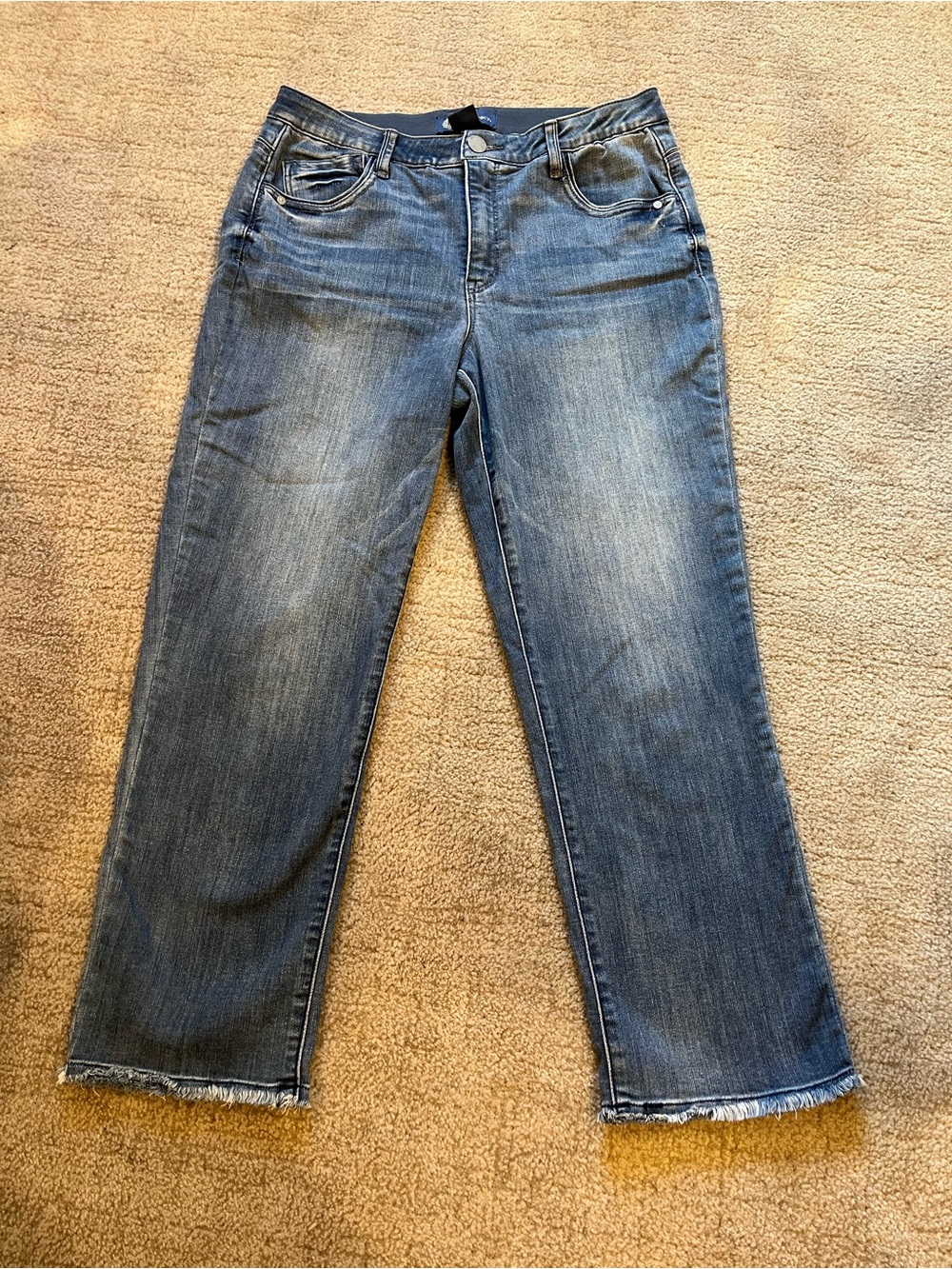 Democracy Blue Cropped Straight Jeans with Raw Hem